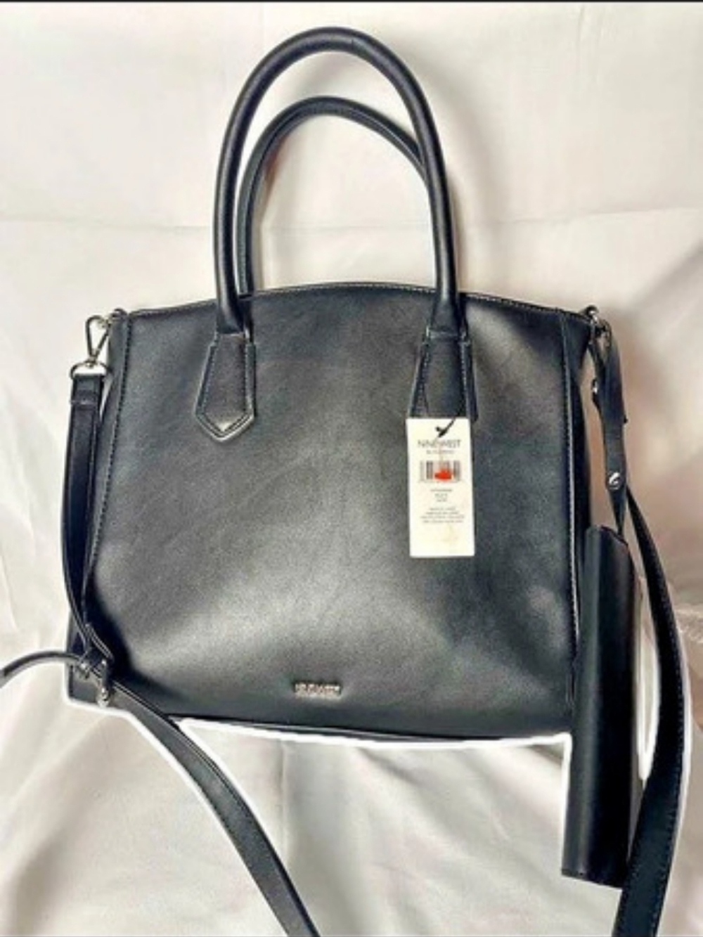 NWT Nine West Black Structured Satchel Handbag Detachable Shoulder Strap
